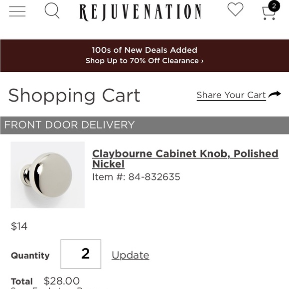 2 / Rejuvenation Claybourne Cabinet Knob in POLISHED NICKEL - Picture 2 of 4